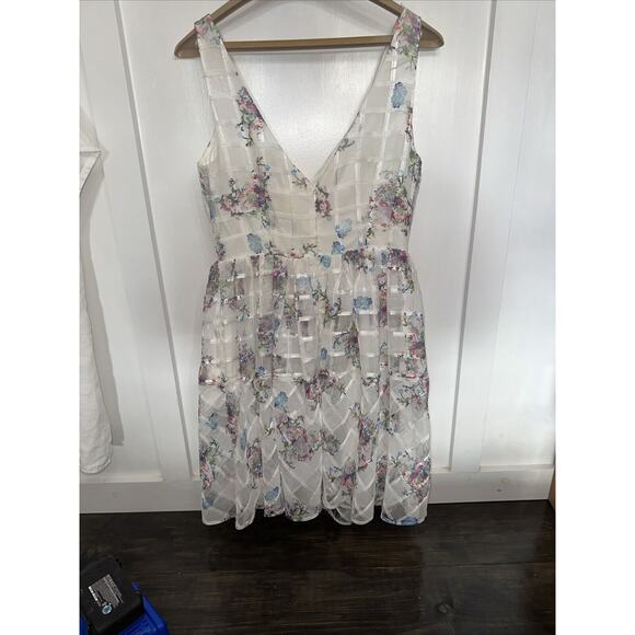 Anthropologie Maeve White Floral Party Peony Dress Wedding Aline Barbie 8 202 - Picture 8 of 9